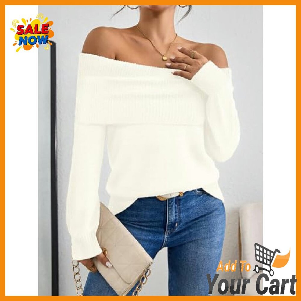 Off Shoulder Chunky Ribbed Knit Pullover Sweater … - image 3